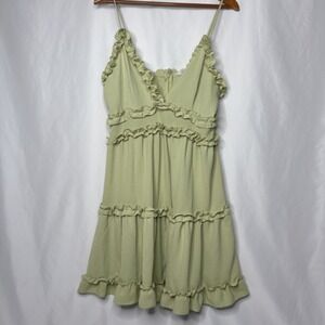 IRIS M‎ Fashion Ruffle Tiered Mini Summer Dress Vneck Spaghetti Strap Sage Green